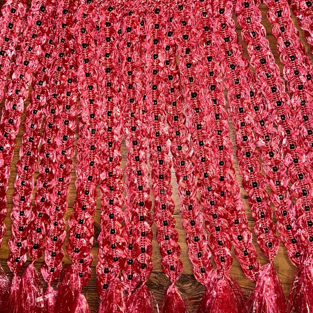 Handmade • Waist: 40-60” (Adjustable) • Pink Plastic Crochet W/ Black Bead Skirt - Picture 10 of 13